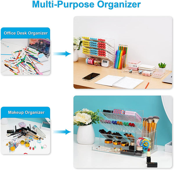 Marbrasse Clear Pen Organizer Storage, Acrylic Desk Organizer with 12  Compartments, Pen Organizer for Desk, Desktop Art Organizer for Office  School