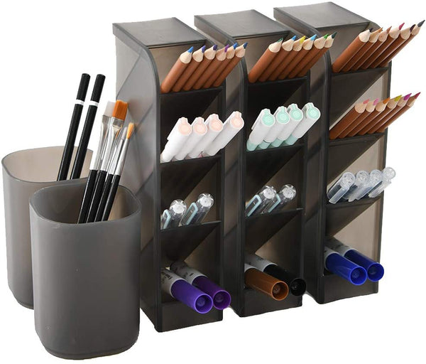 Marbrasse 3 Pcs Big Desk Organizer- Pen Organizer Storage for Office,  School, Home Supplies, Translucent White Pen Storage Holder, High Capacity,  Set