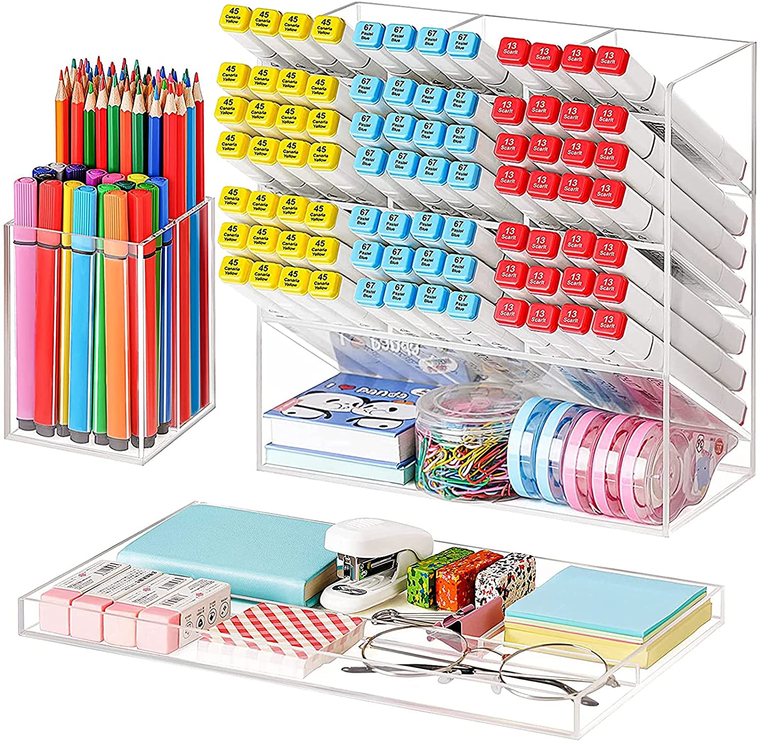 Marbrasse Clear Pen Organizer Storage, Acrylic Desk Organizer with 12  Compartments, Pen Organizer for Desk, Desktop Art Organizer for Office  School